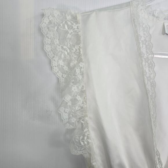 Jaclyn Smith Vintage 90s Satin Lace Lingerie Top Off White Sheer Waist Large - Picture 7 of 7